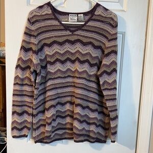 CJ Banks Purple and Cream V-Neck Sweater